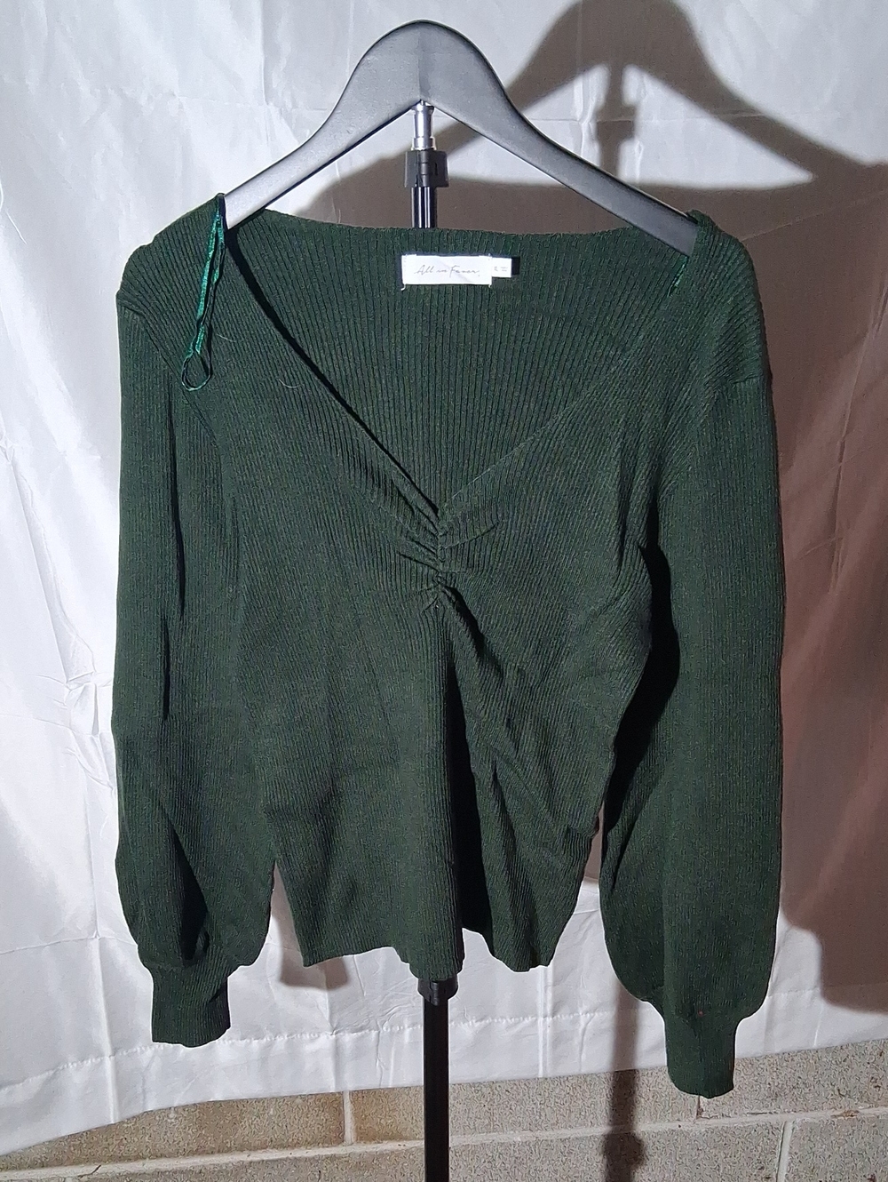 All in Favor Dark Green Ribbed V-Neck Sweater